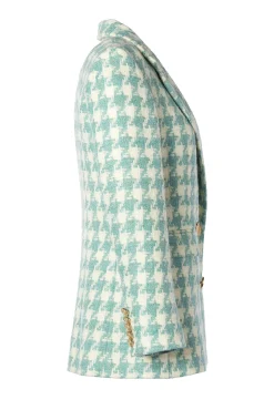 Fashion Double Breasted Blazer (Large Scale Teal Houndstooth) Women Blazers|Tailoring