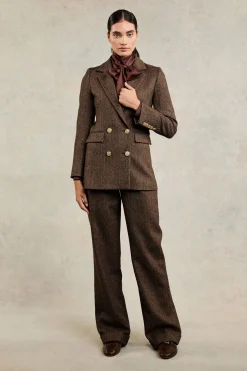 Clearance Double Breasted Blazer (Large Scale Brown Herringbone) Women Blazers|Tailoring