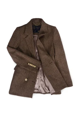 Clearance Double Breasted Blazer (Large Scale Brown Herringbone) Women Blazers|Tailoring