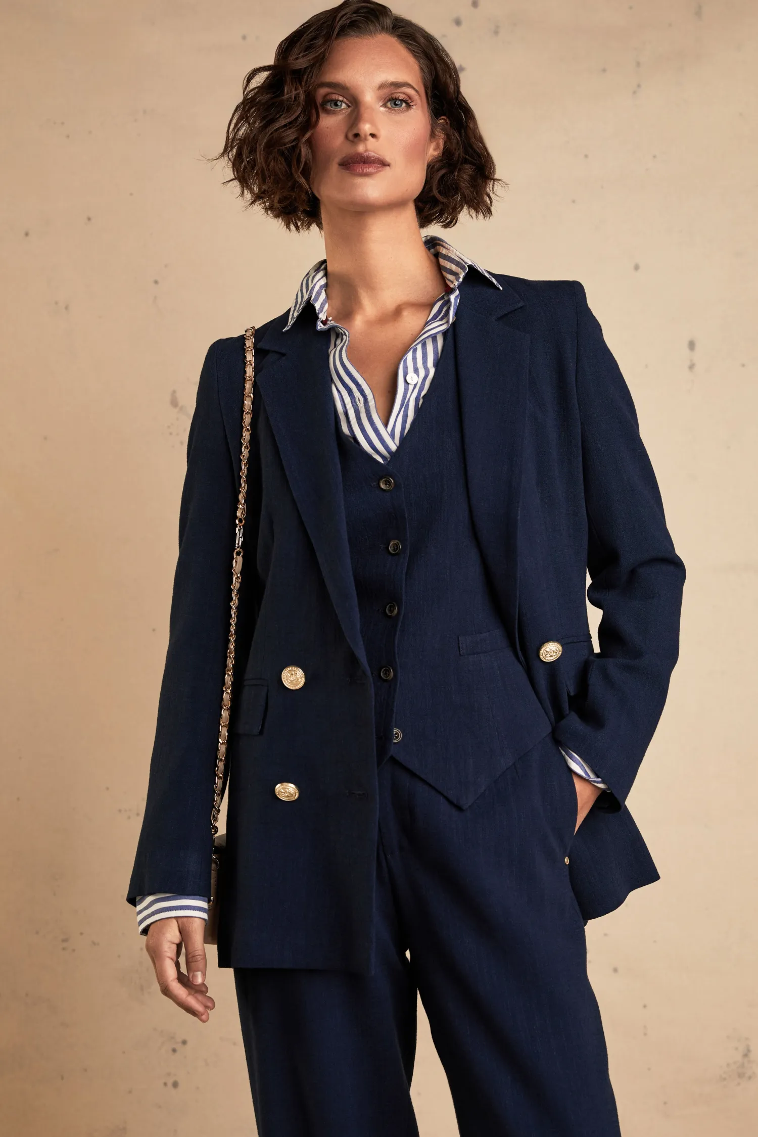 Best Double Breasted Blazer (Navy Linen) Women Blazers|Tailoring