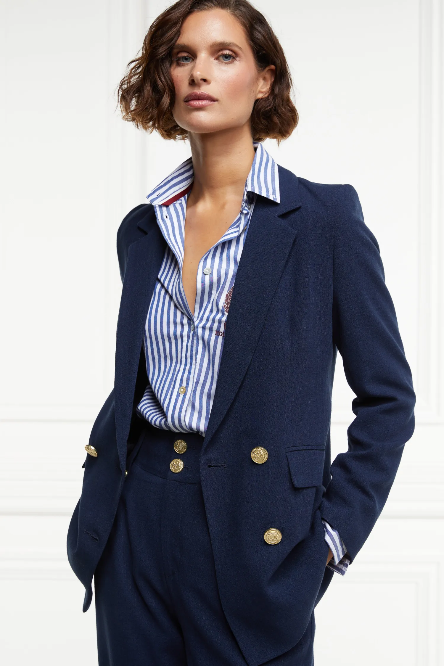 Best Double Breasted Blazer (Navy Linen) Women Blazers|Tailoring