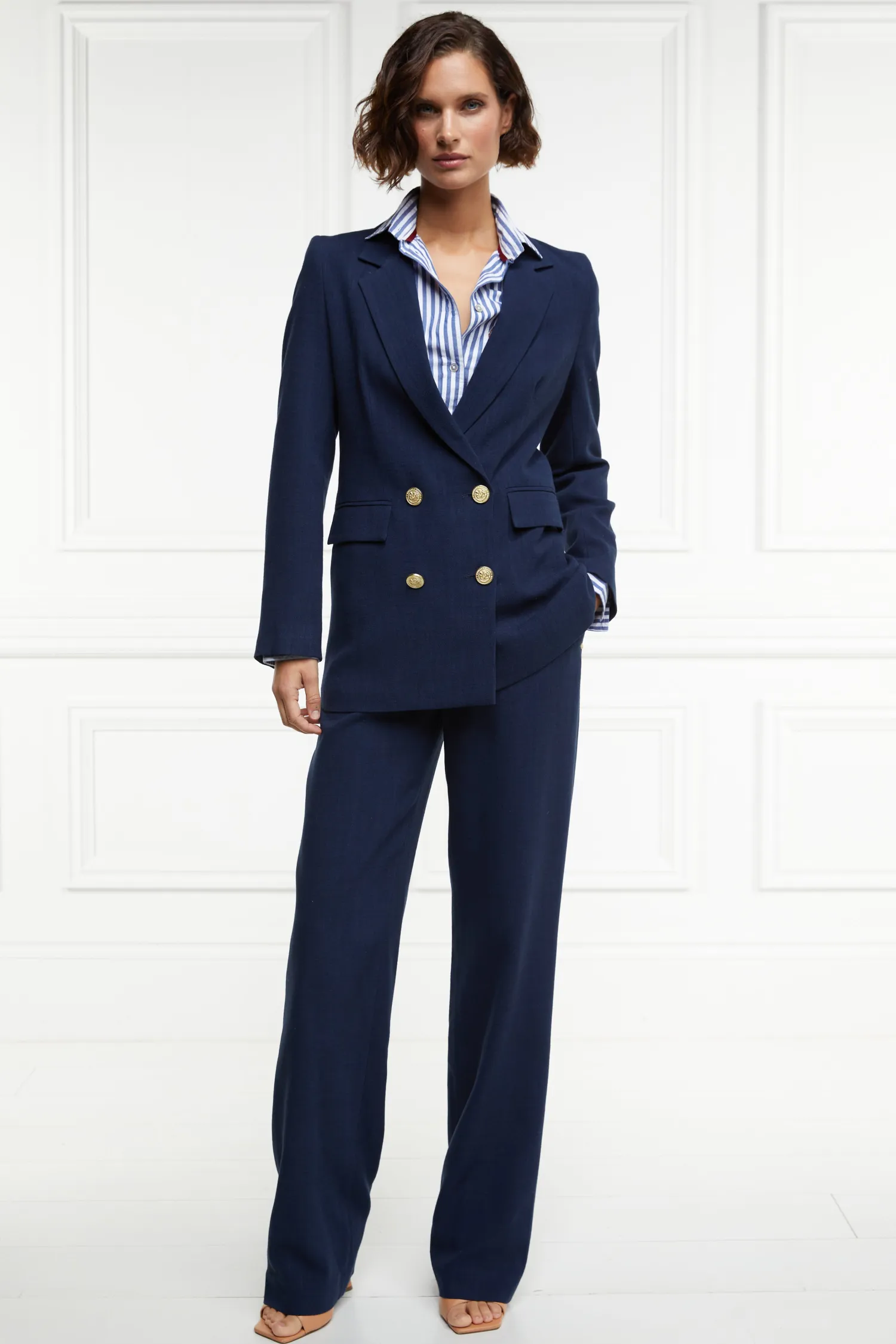 Best Double Breasted Blazer (Navy Linen) Women Blazers|Tailoring