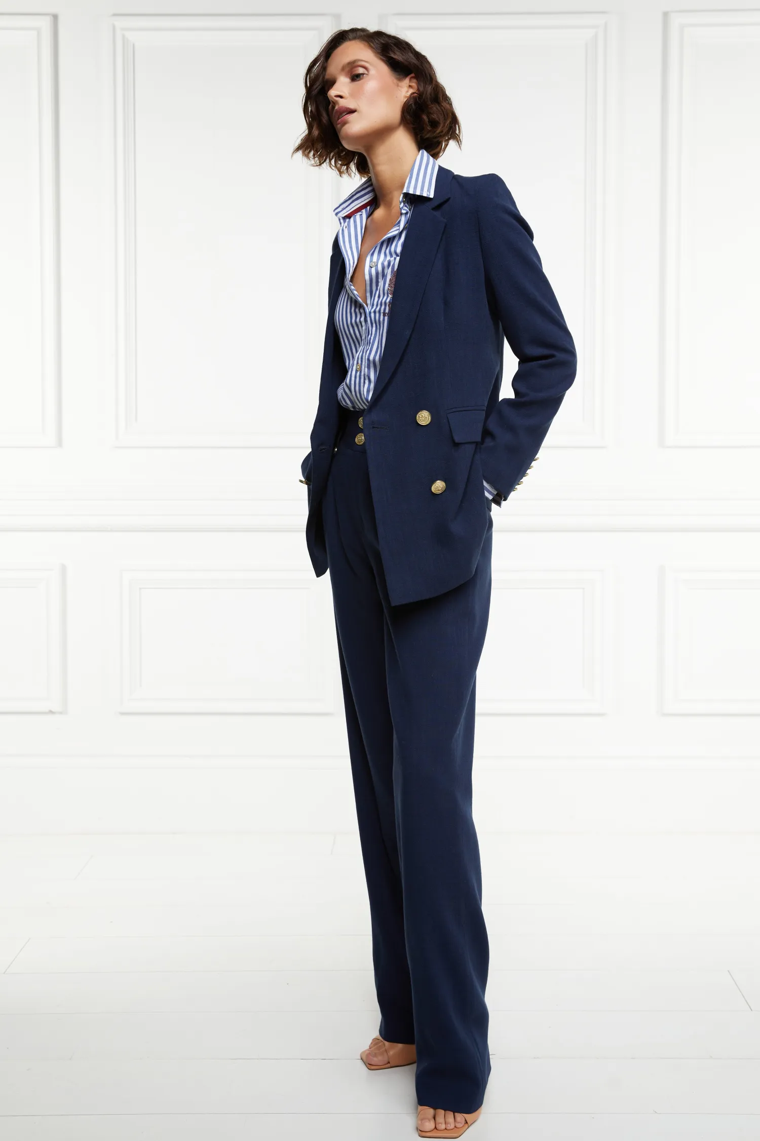 Best Double Breasted Blazer (Navy Linen) Women Blazers|Tailoring