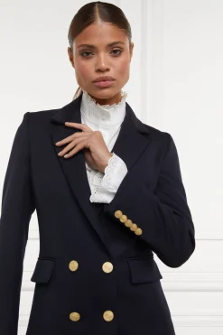 Fashion Double Breasted Blazer (Navy Twill) Women Blazers|Tailoring