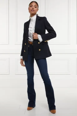 Fashion Double Breasted Blazer (Navy Twill) Women Blazers|Tailoring