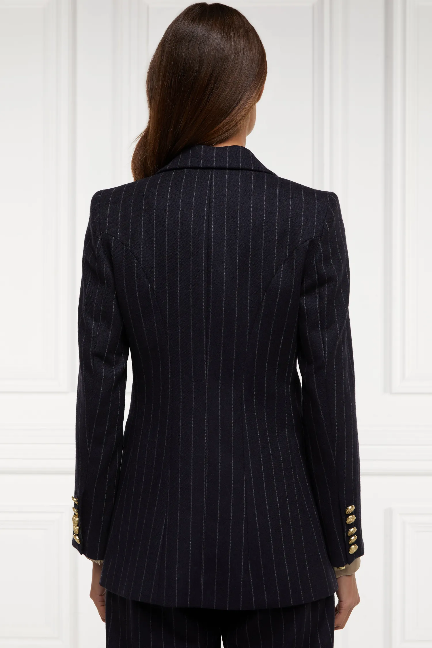 Outlet Double Breasted Blazer (Navy Chalk Pinstripe) Women Briefcase|Blazers
