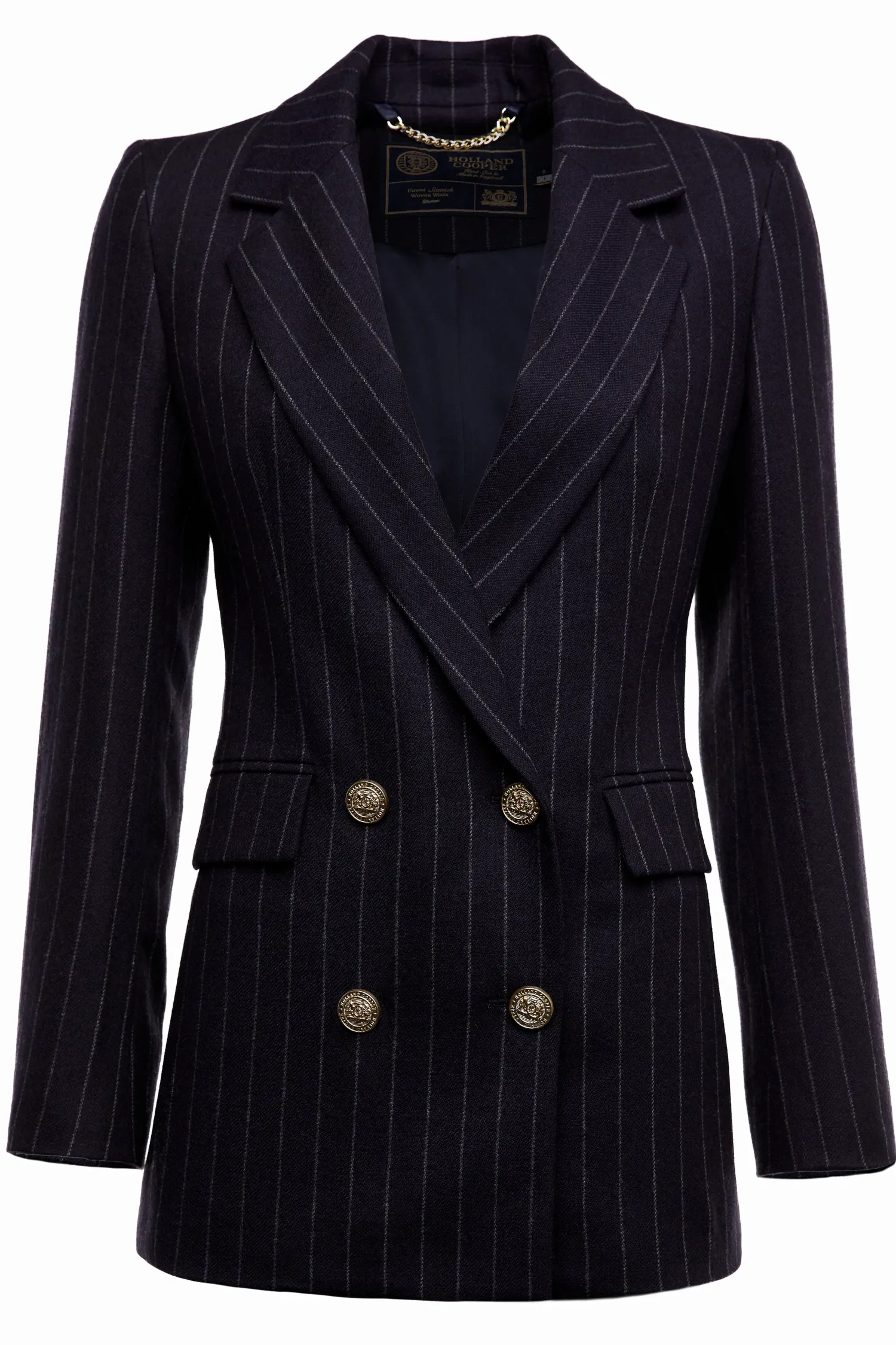 Outlet Double Breasted Blazer (Navy Chalk Pinstripe) Women Briefcase|Blazers