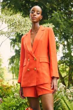 Sale Double Breasted Blazer (Neroli Linen) Women Blazers|Tailoring