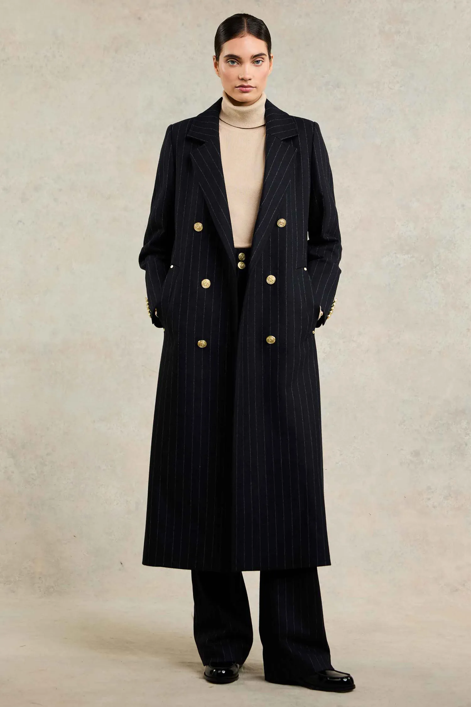 Hot Double Breasted Coat (Dark Navy Pinstripe) Women Tailoring|Coats