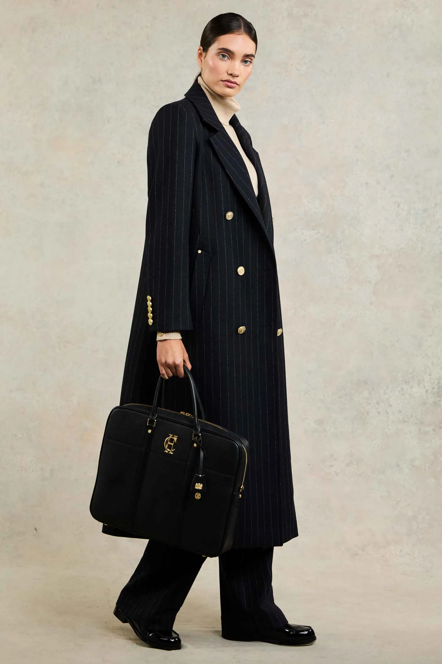 Hot Double Breasted Coat (Dark Navy Pinstripe) Women Tailoring|Coats