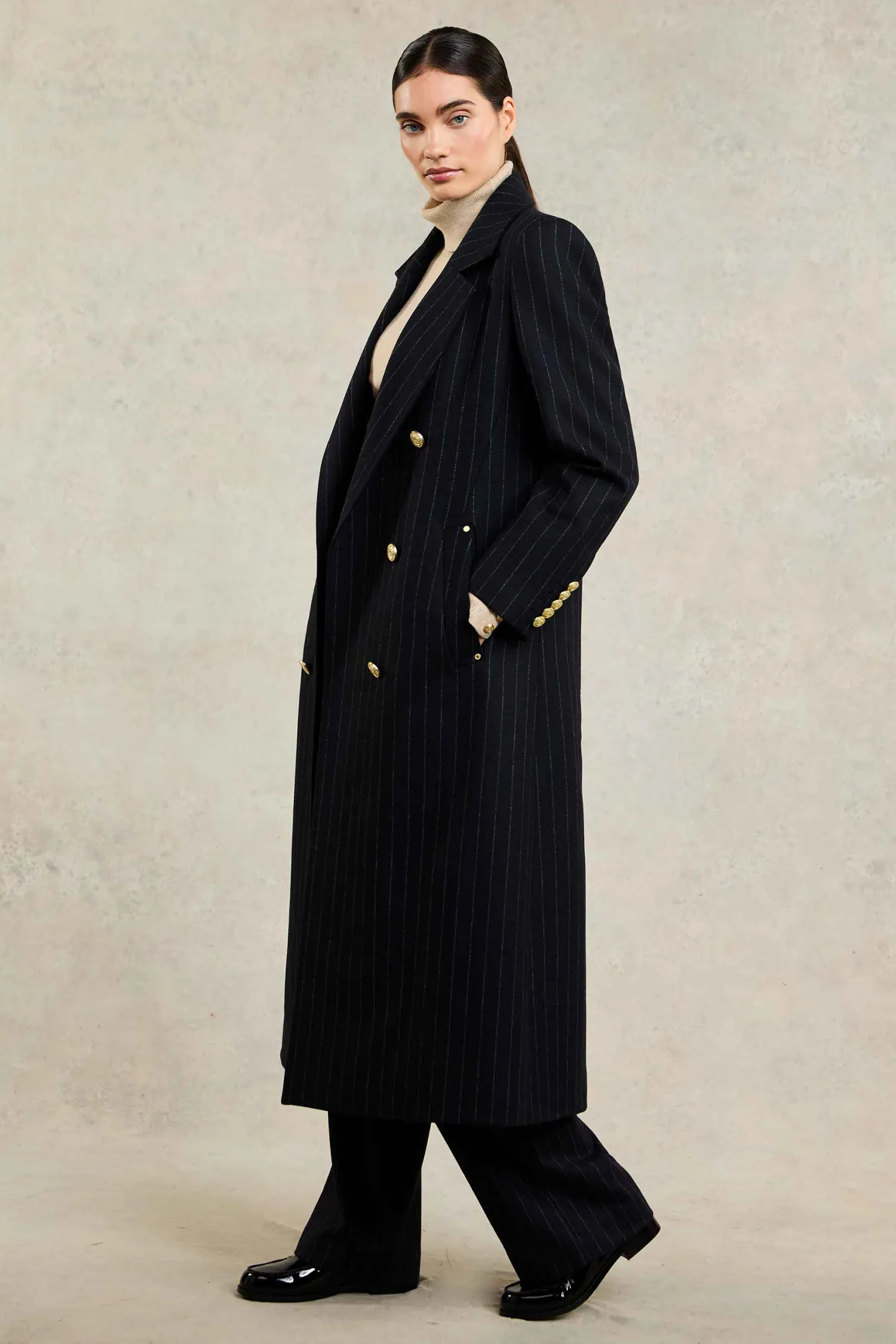 Hot Double Breasted Coat (Dark Navy Pinstripe) Women Tailoring|Coats