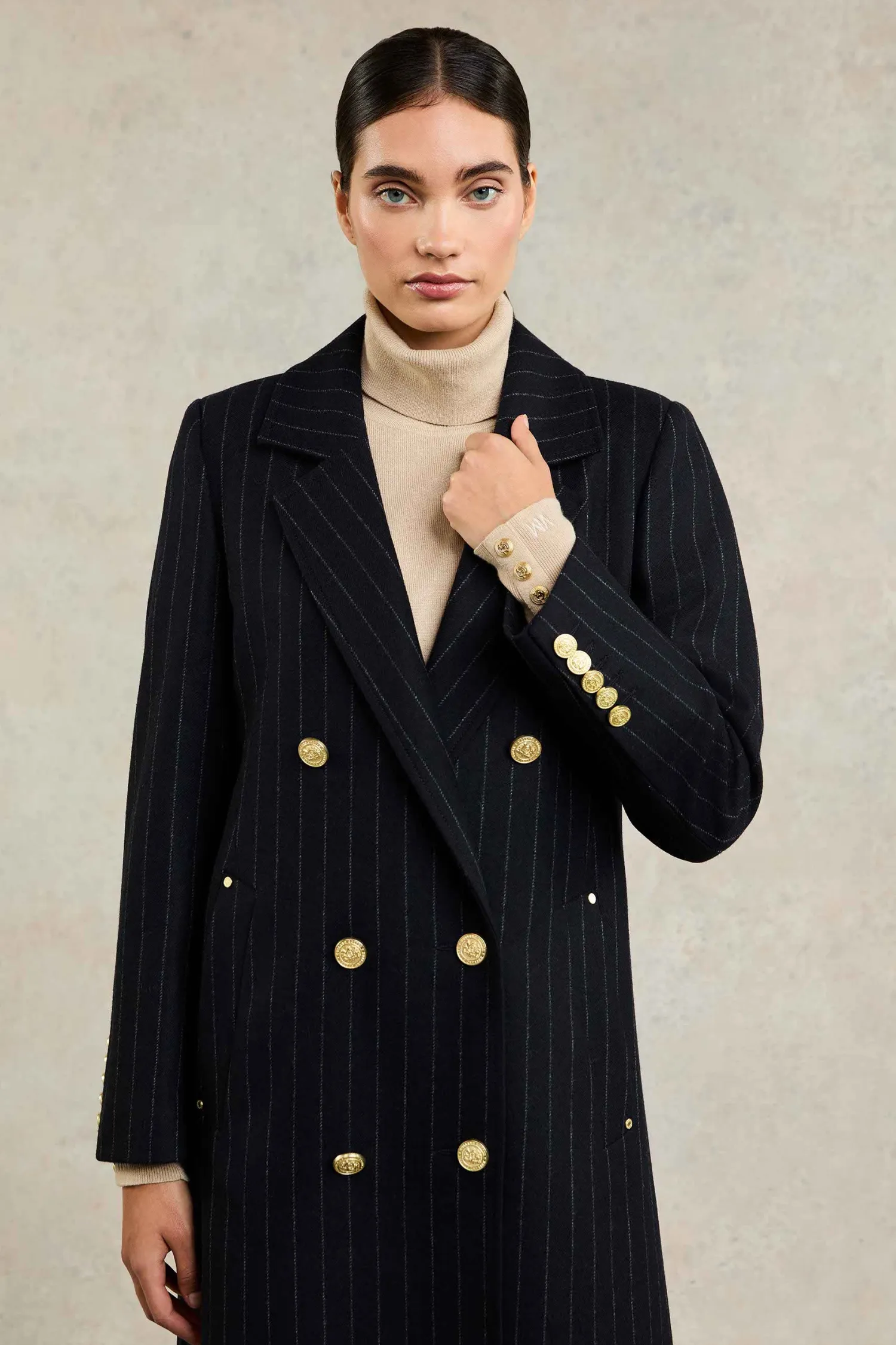Hot Double Breasted Coat (Dark Navy Pinstripe) Women Tailoring|Coats