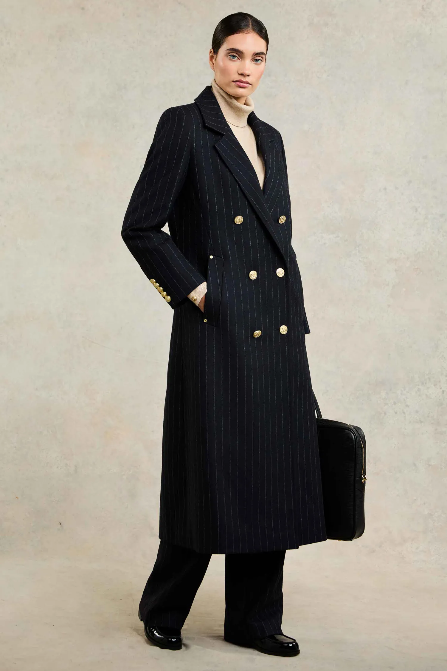 Hot Double Breasted Coat (Dark Navy Pinstripe) Women Tailoring|Coats