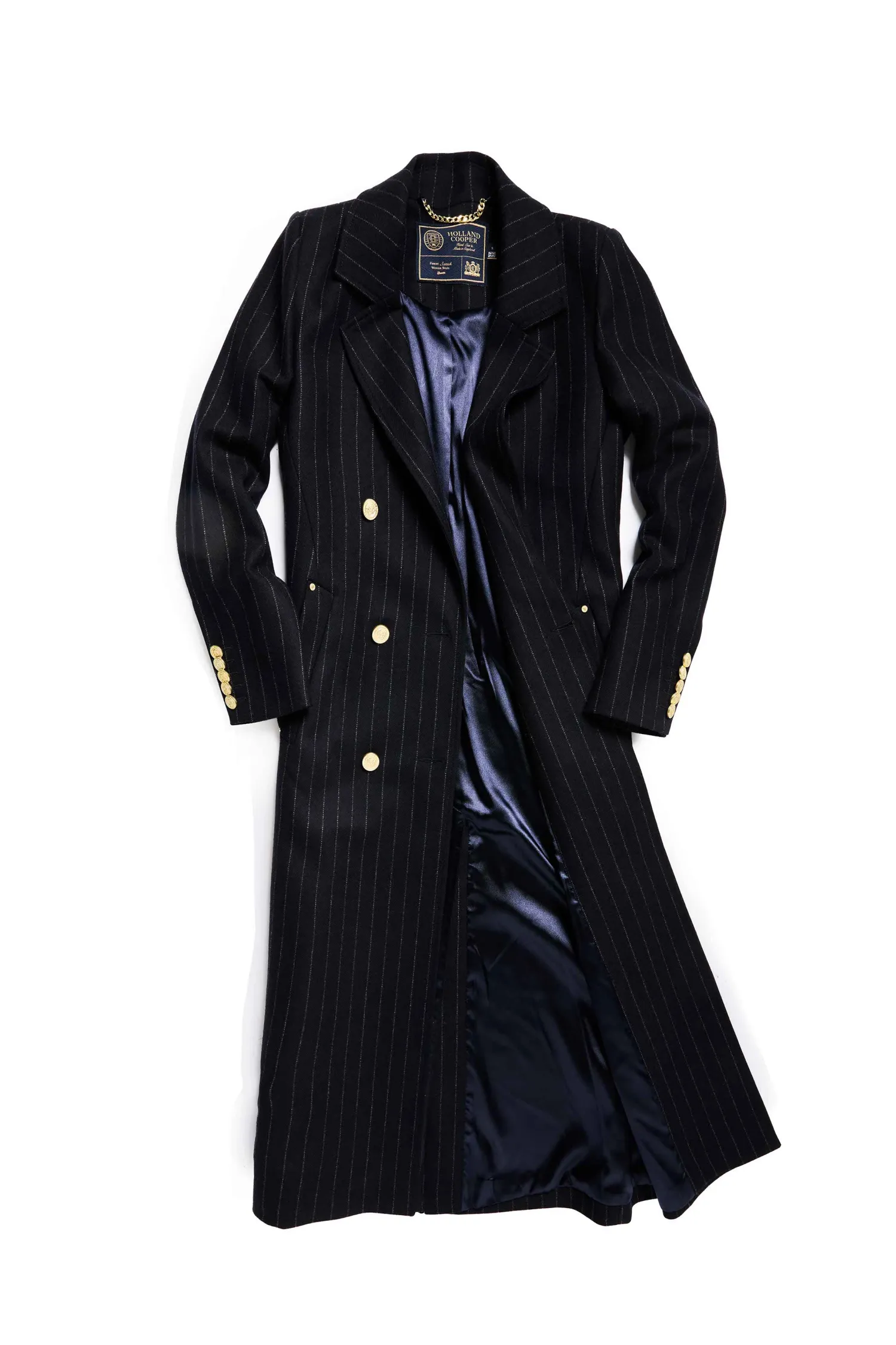 Hot Double Breasted Coat (Dark Navy Pinstripe) Women Tailoring|Coats