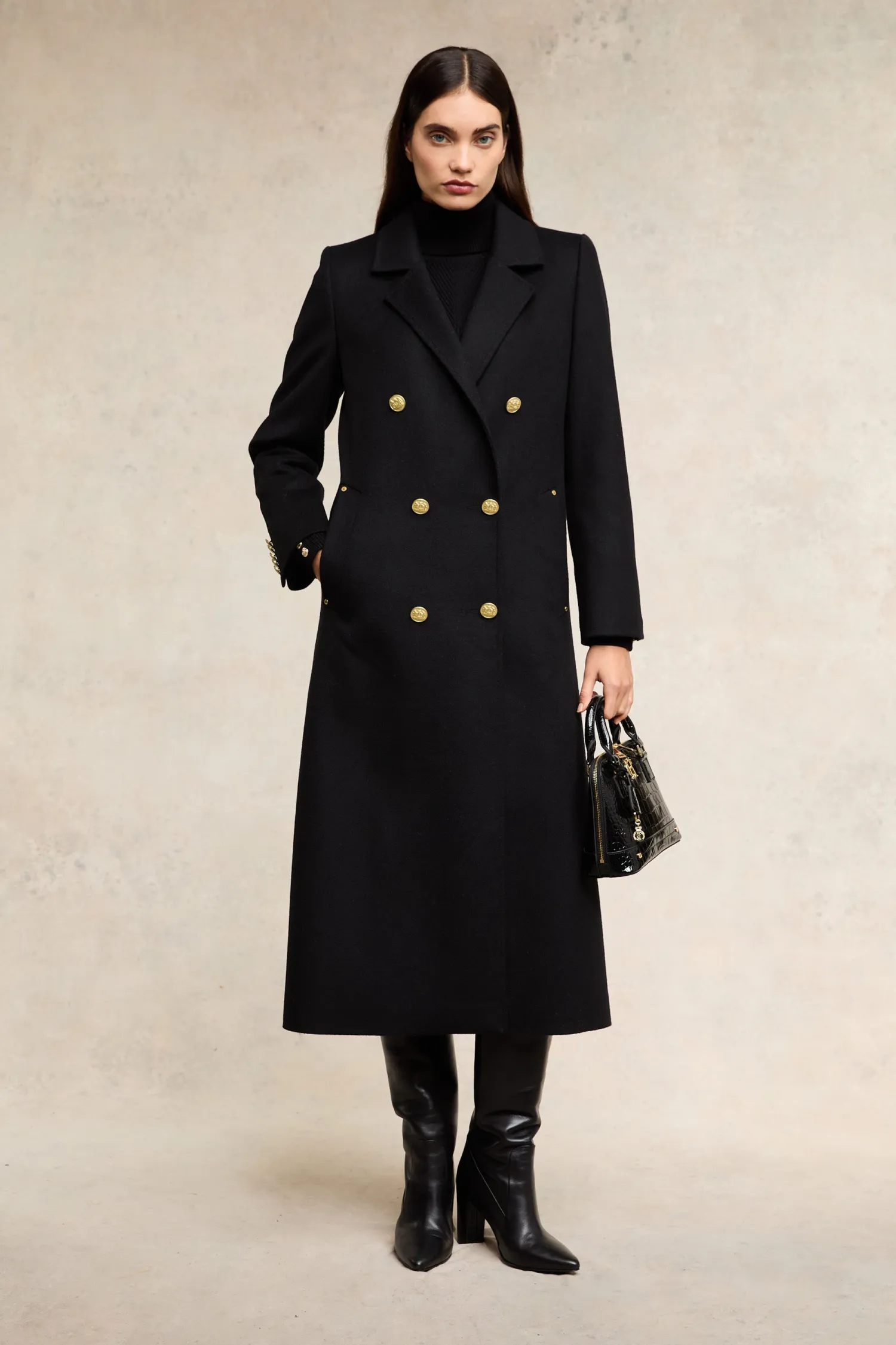 Discount Double Breasted Coat (Soft Black) Women Coats|Tailoring