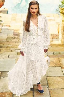 Hot Ellisa Maxi Dress (Ecru Polka Dot) Women Dresses