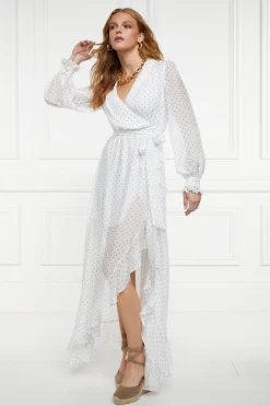 Hot Ellisa Maxi Dress (Ecru Polka Dot) Women Dresses
