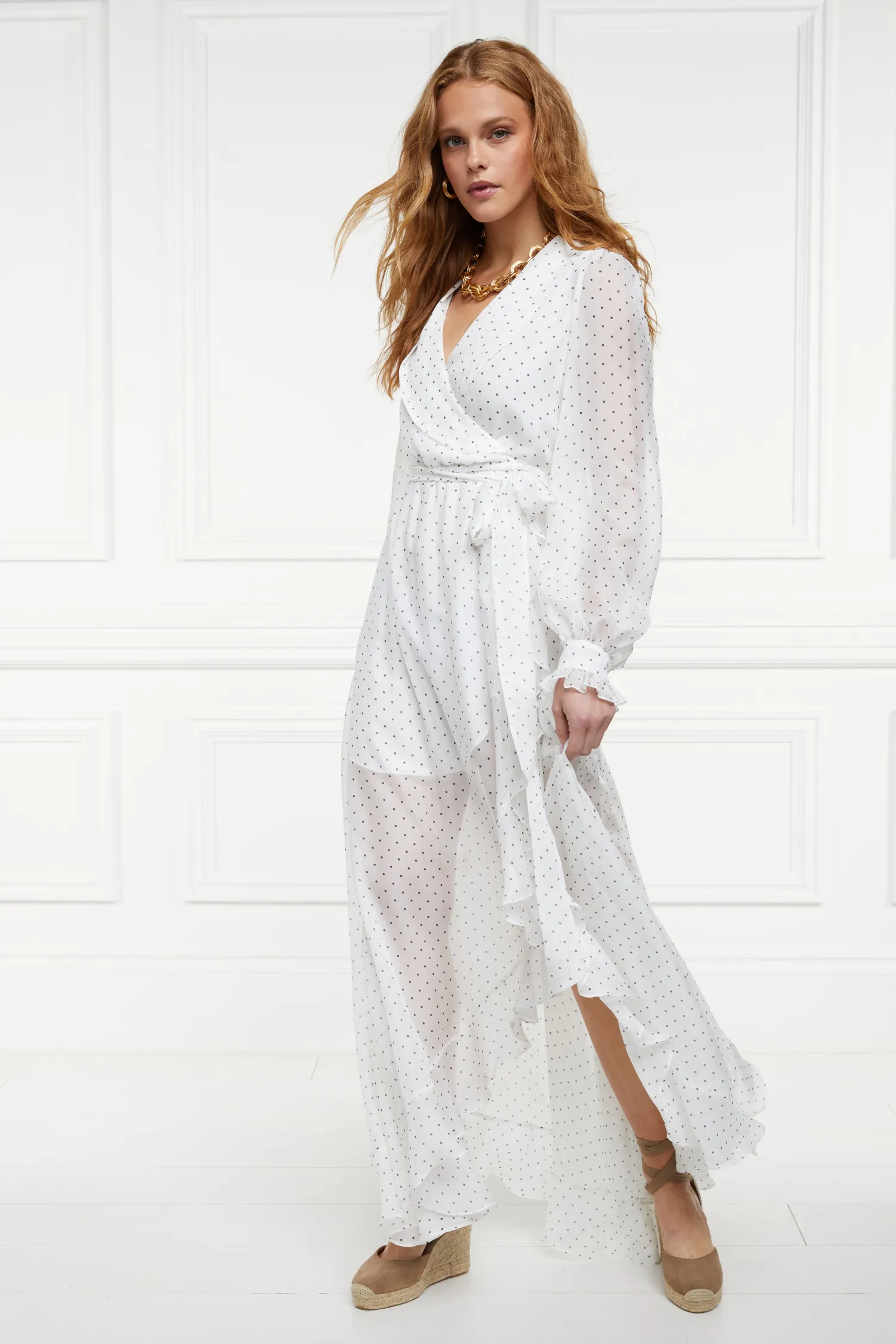 Hot Ellisa Maxi Dress (Ecru Polka Dot) Women Dresses