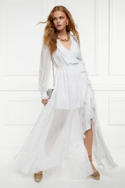 Hot Ellisa Maxi Dress (Ecru Polka Dot) Women Dresses