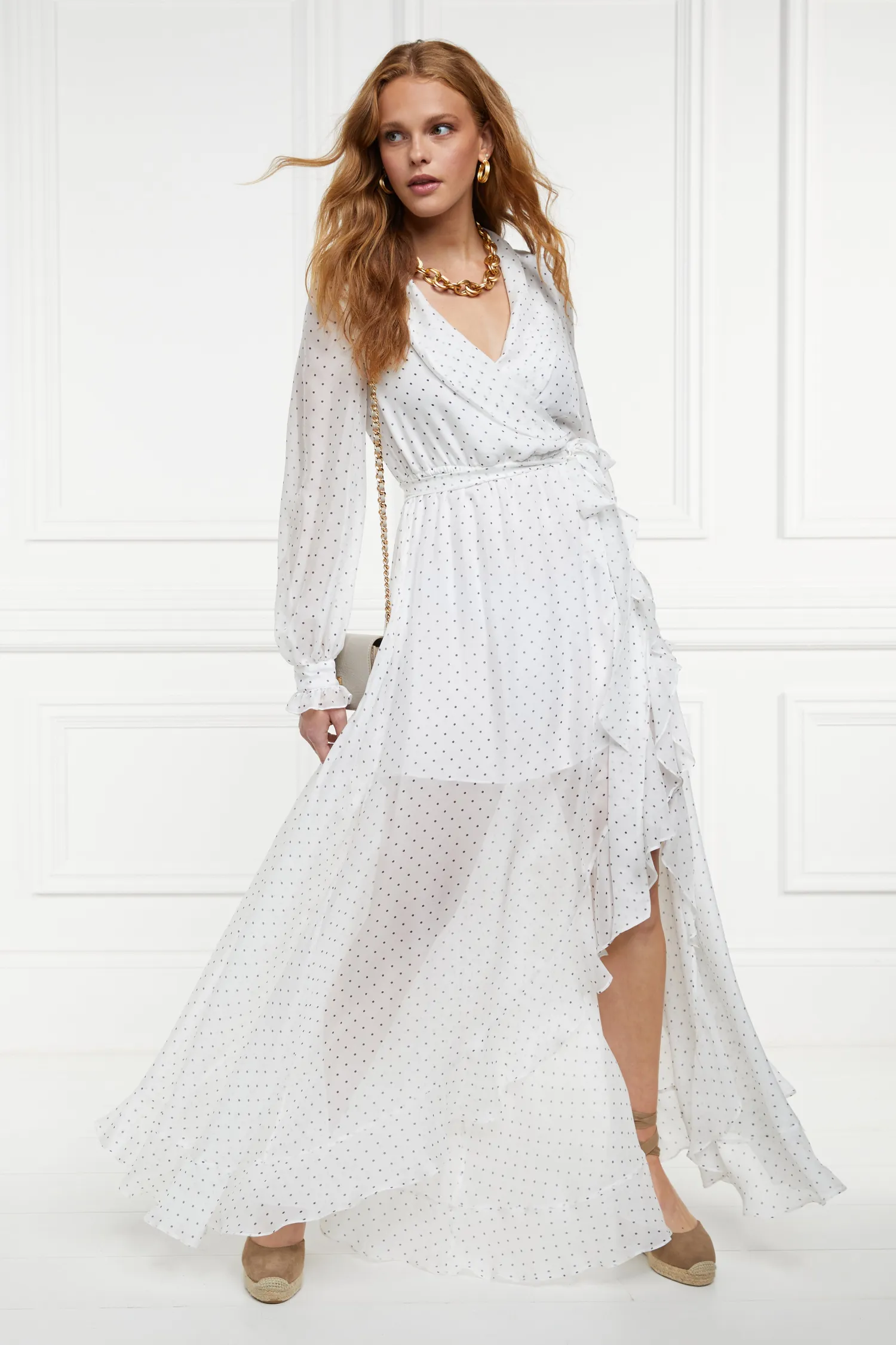 Hot Ellisa Maxi Dress (Ecru Polka Dot) Women Dresses