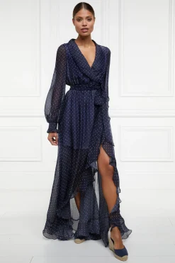 Sale Ellisa Maxi Dress (Navy Polka Dot) Women Dresses
