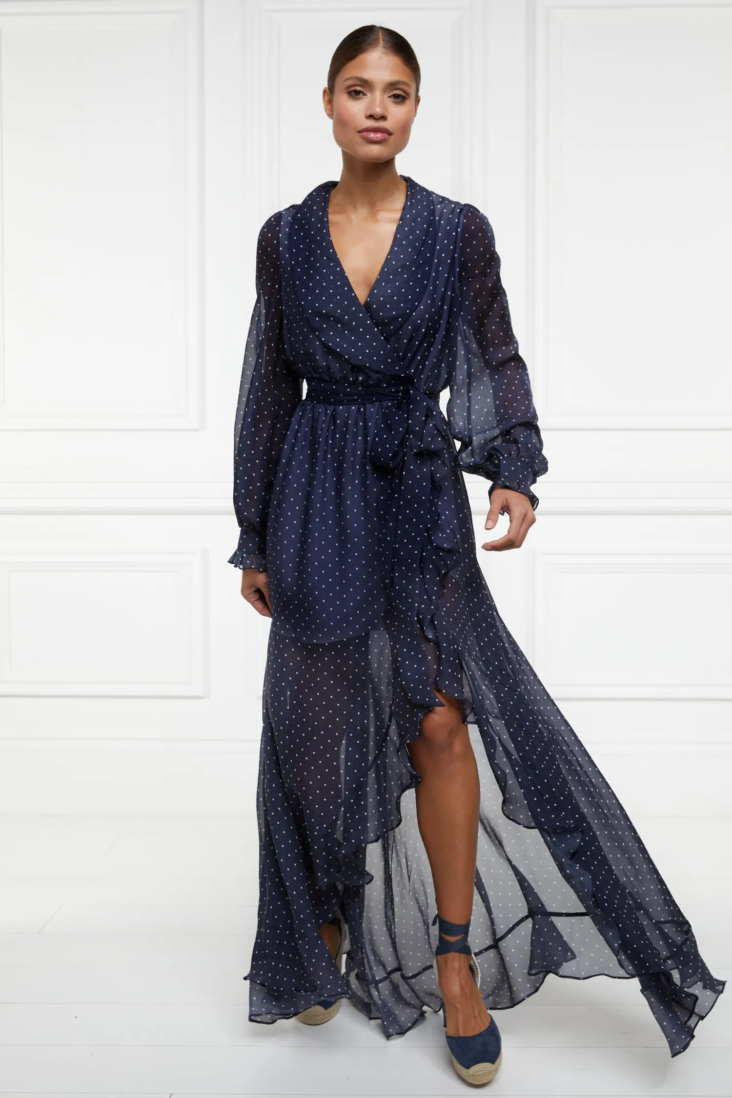 Sale Ellisa Maxi Dress (Navy Polka Dot) Women Dresses