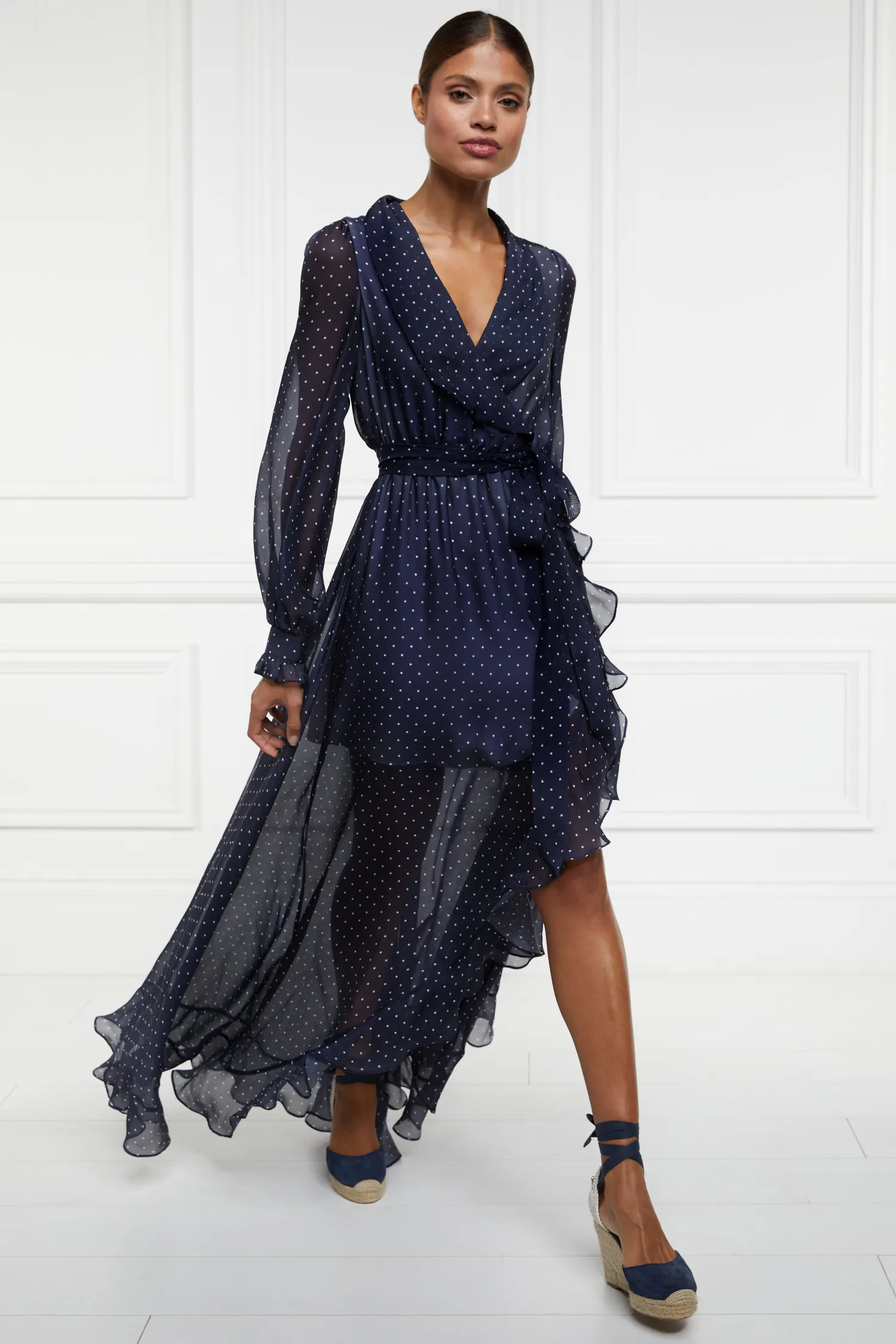 Sale Ellisa Maxi Dress (Navy Polka Dot) Women Dresses