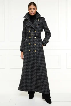 Clearance Full Length Chelsea Trench Coat (Large Scale Charcoal Houndstooth) Women Trench Coats|Coats