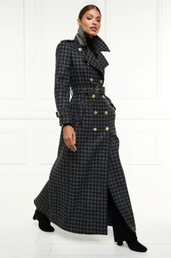 Clearance Full Length Chelsea Trench Coat (Large Scale Charcoal Houndstooth) Women Trench Coats|Coats