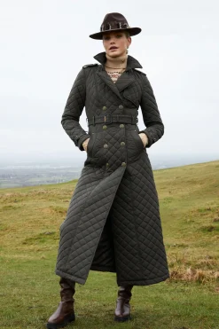 Sale Full Length Enstone Quilted Trench Coat (Dark Olive) Women Trench Coats|Coats