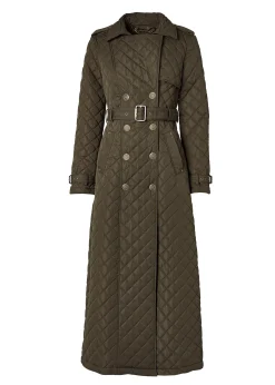 Sale Full Length Enstone Quilted Trench Coat (Dark Olive) Women Trench Coats|Coats