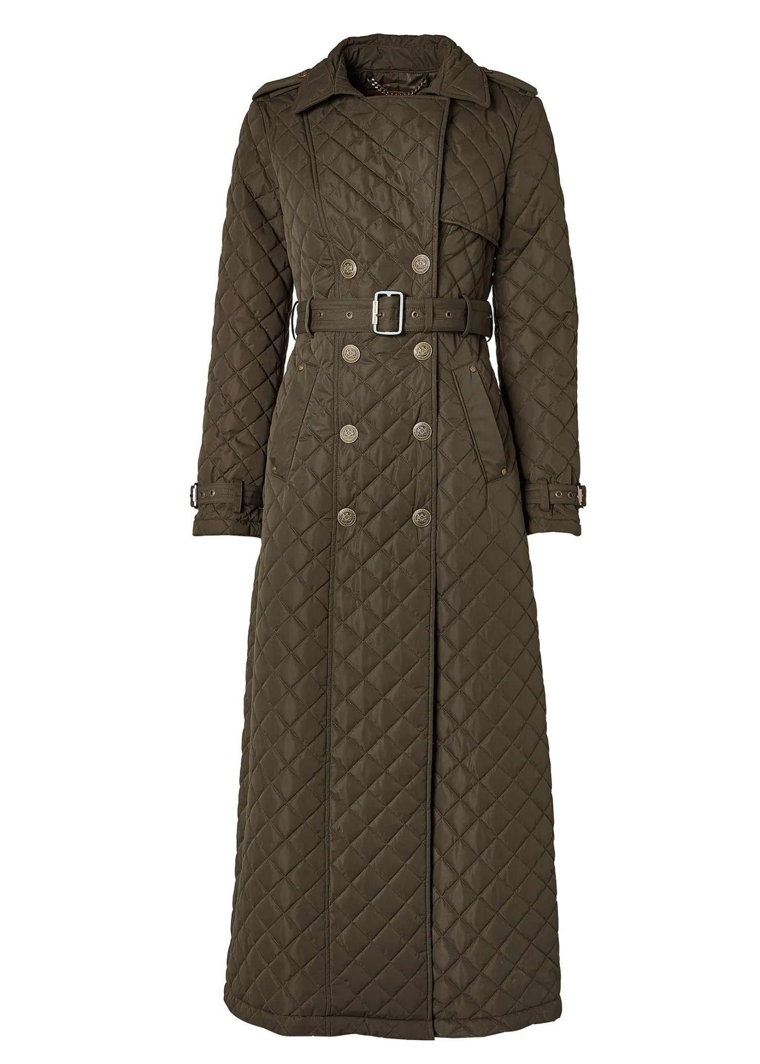 Sale Full Length Enstone Quilted Trench Coat (Dark Olive) Women Trench Coats|Coats