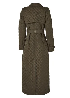 Sale Full Length Enstone Quilted Trench Coat (Dark Olive) Women Trench Coats|Coats