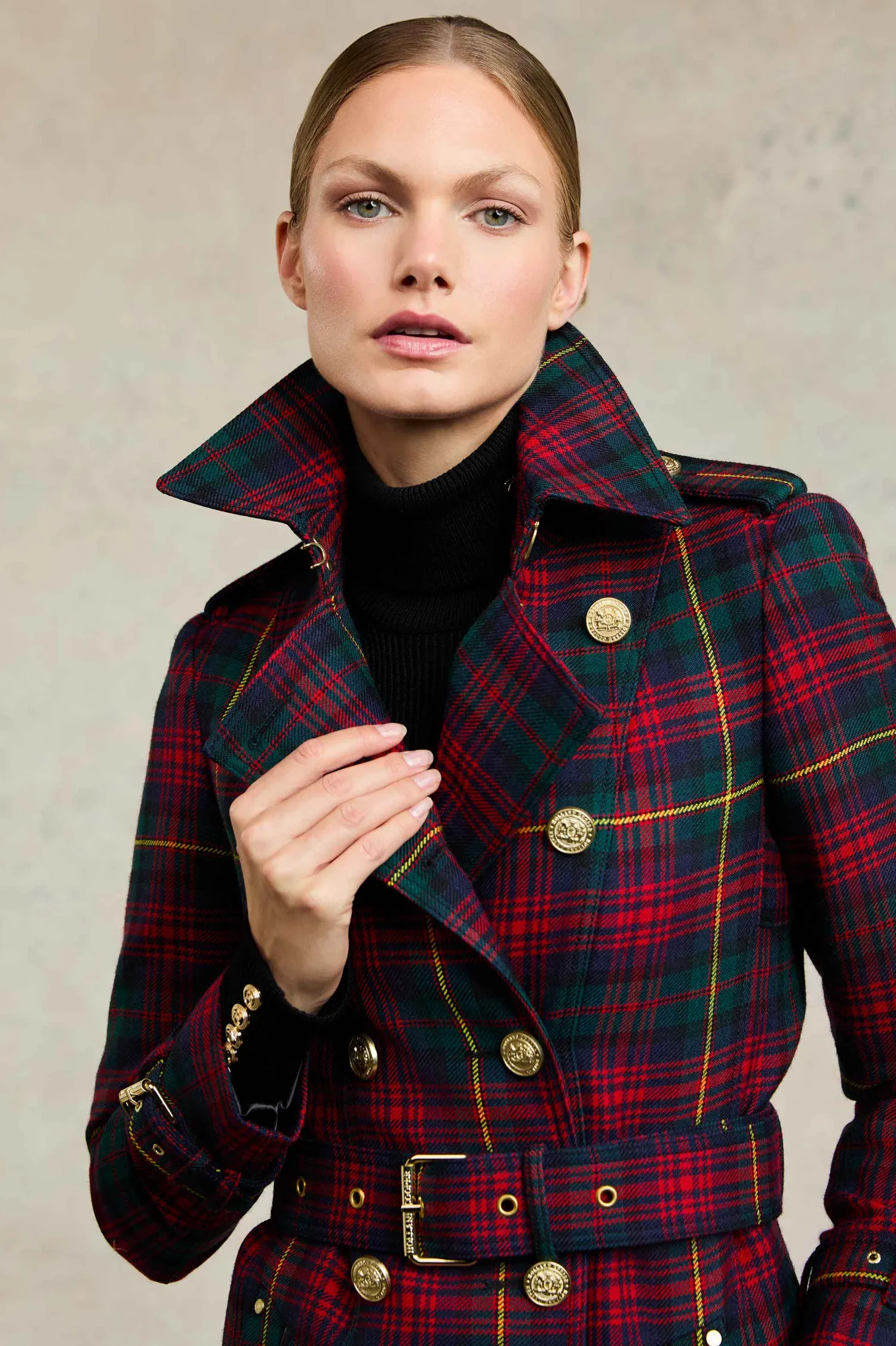 Fashion Full Length Marlborough Trench Coat (Logan Tartan) Women Trench Coats|Coats