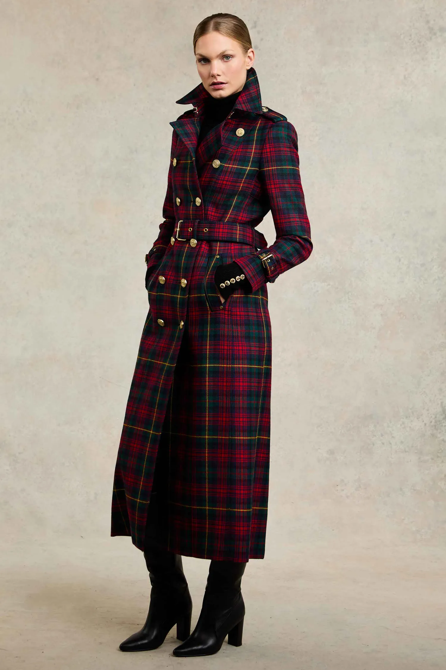 Fashion Full Length Marlborough Trench Coat (Logan Tartan) Women Trench Coats|Coats