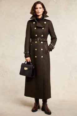New Full Length Marlborough Trench Coat (Chocolate Herringbone) Women Trench Coats|Coats