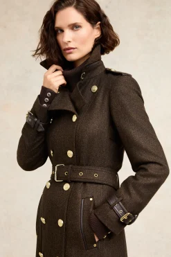 New Full Length Marlborough Trench Coat (Chocolate Herringbone) Women Trench Coats|Coats