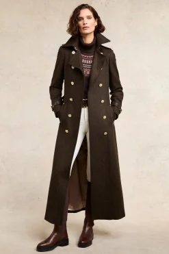 New Full Length Marlborough Trench Coat (Chocolate Herringbone) Women Trench Coats|Coats