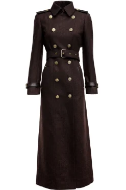 New Full Length Marlborough Trench Coat (Chocolate Herringbone) Women Trench Coats|Coats