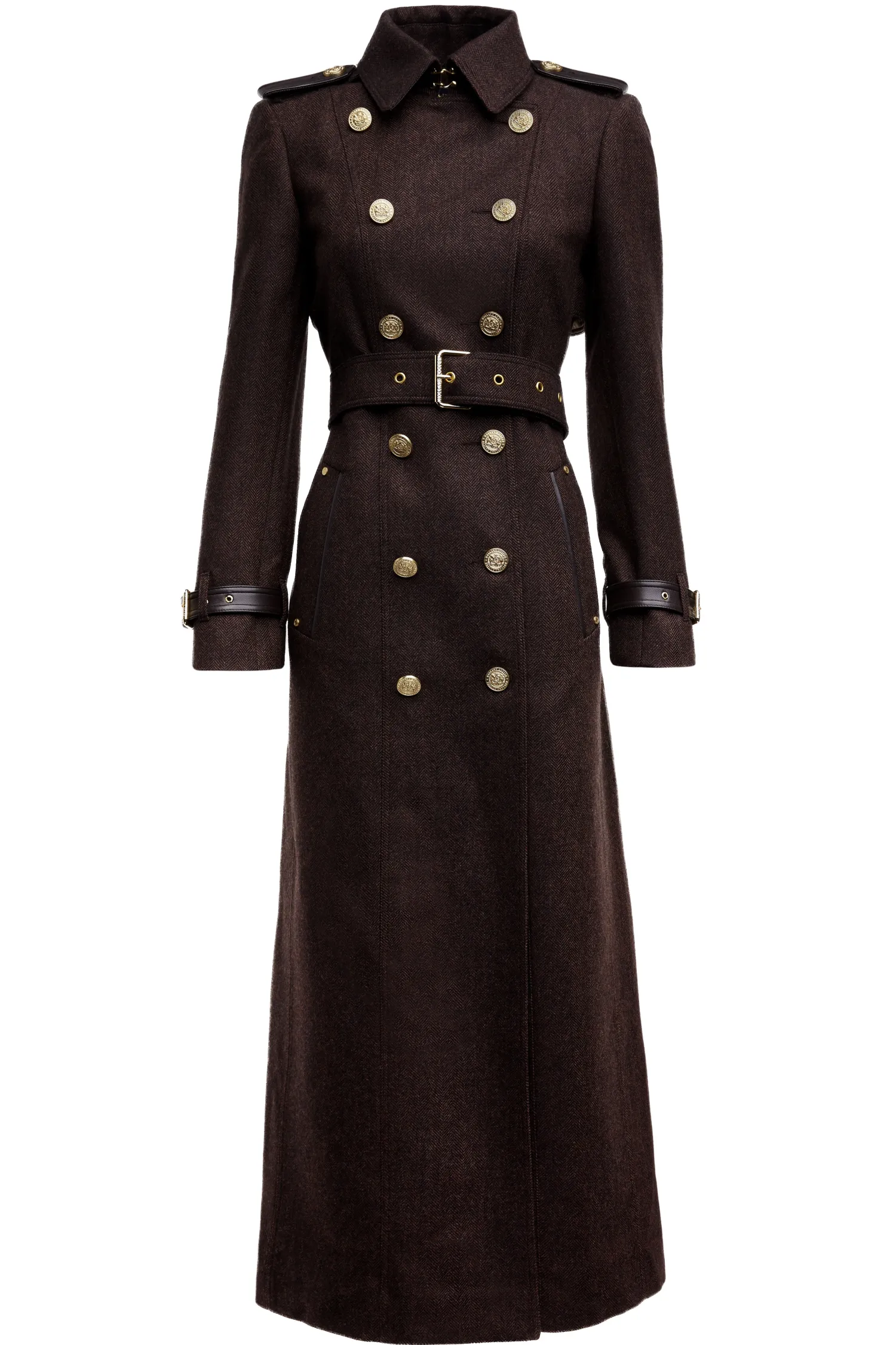 New Full Length Marlborough Trench Coat (Chocolate Herringbone) Women Trench Coats|Coats