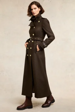 New Full Length Marlborough Trench Coat (Chocolate Herringbone) Women Trench Coats|Coats