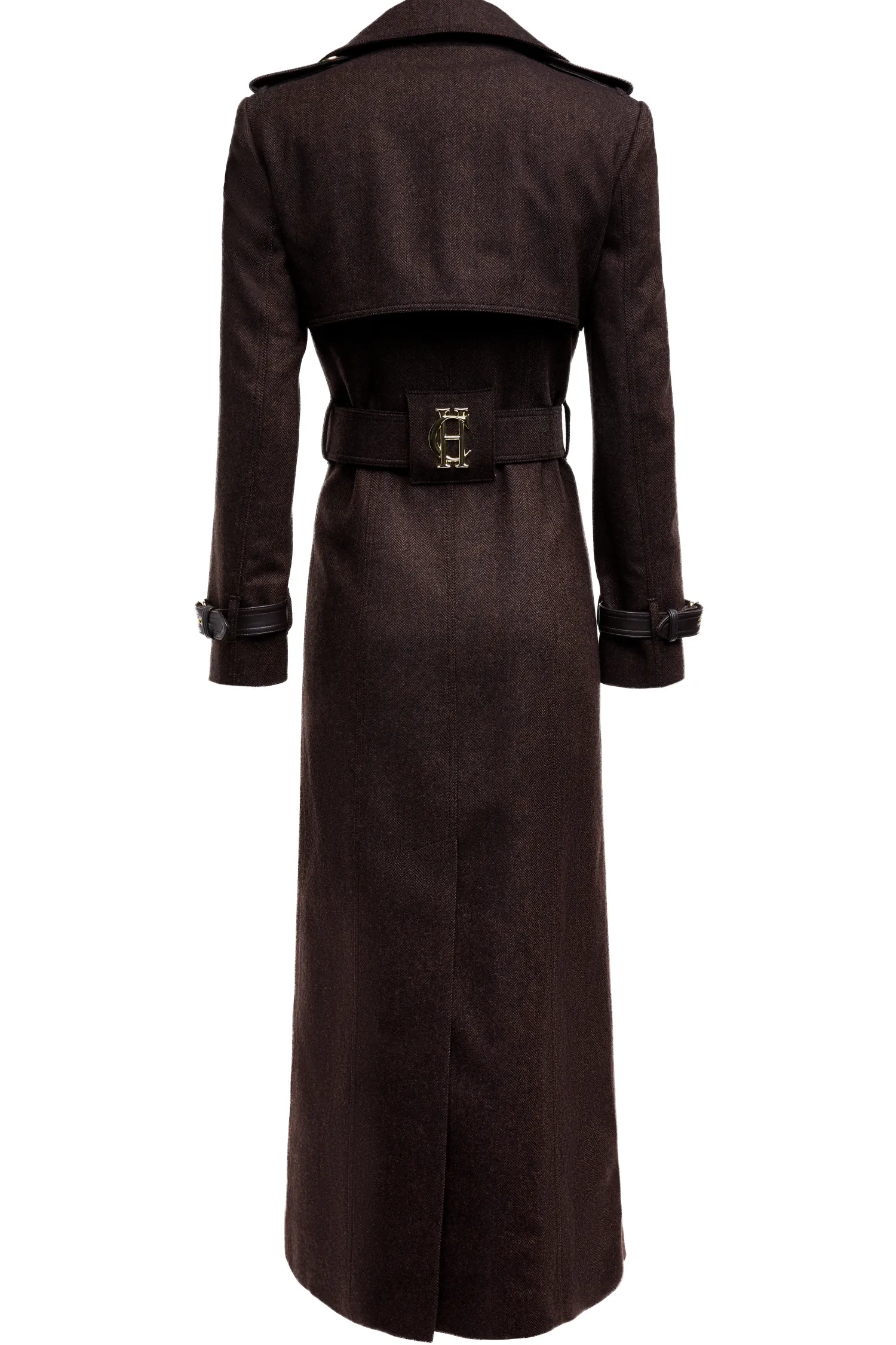New Full Length Marlborough Trench Coat (Chocolate Herringbone) Women Trench Coats|Coats