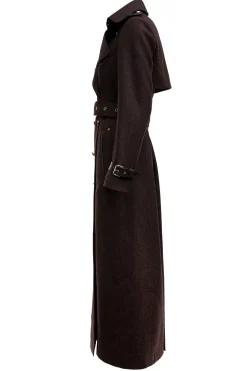 New Full Length Marlborough Trench Coat (Chocolate Herringbone) Women Trench Coats|Coats