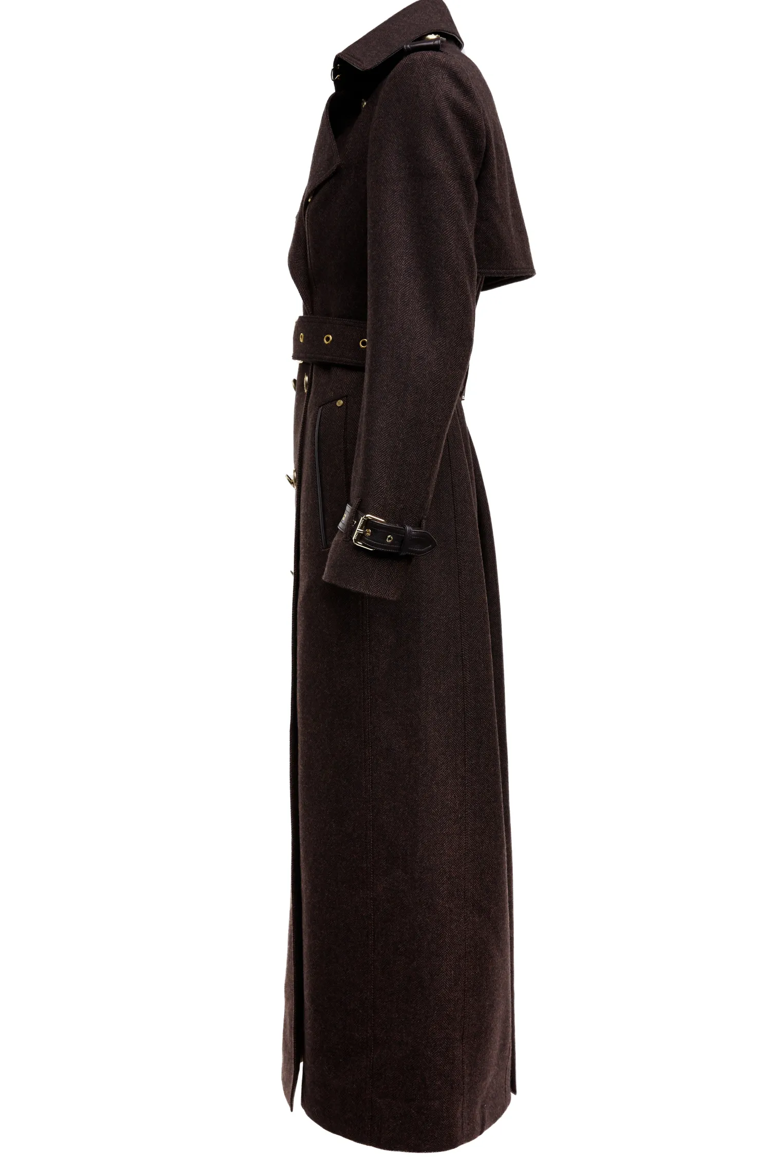 New Full Length Marlborough Trench Coat (Chocolate Herringbone) Women Trench Coats|Coats
