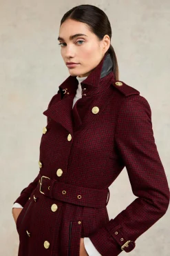 Best Full Length Marlborough Trench Coat (Red Houndstooth) Women Trench Coats|Coats