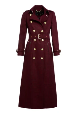Best Full Length Marlborough Trench Coat (Red Houndstooth) Women Trench Coats|Coats