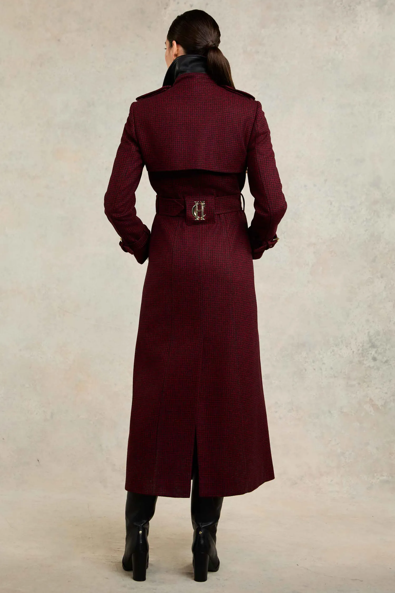 Best Full Length Marlborough Trench Coat (Red Houndstooth) Women Trench Coats|Coats