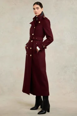 Best Full Length Marlborough Trench Coat (Red Houndstooth) Women Trench Coats|Coats