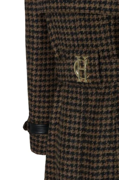 Fashion Full Length Marlborough Trench Coat (Chocolate Houndstooth) Women Trench Coats|Coats