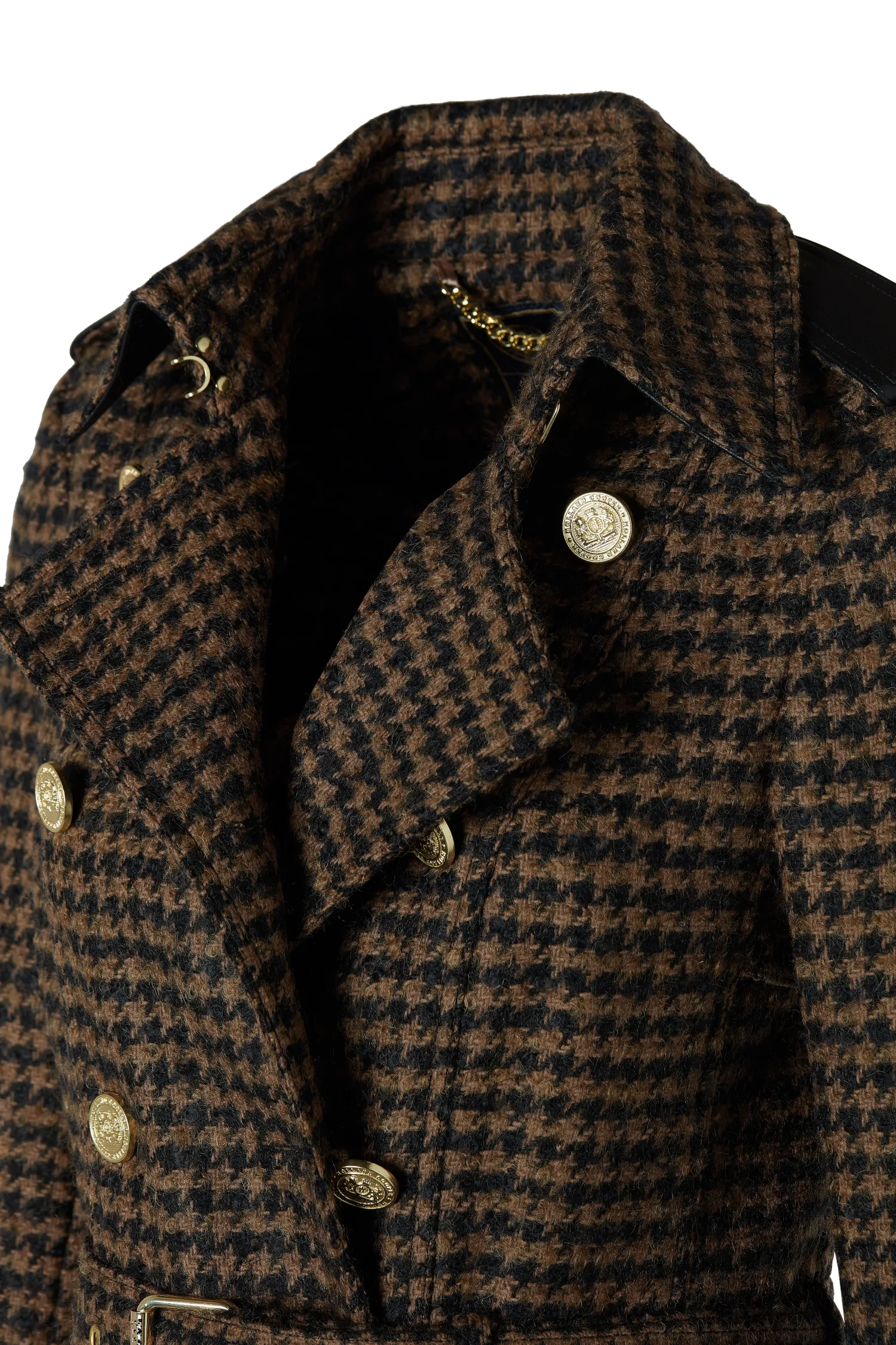 Fashion Full Length Marlborough Trench Coat (Chocolate Houndstooth) Women Trench Coats|Coats